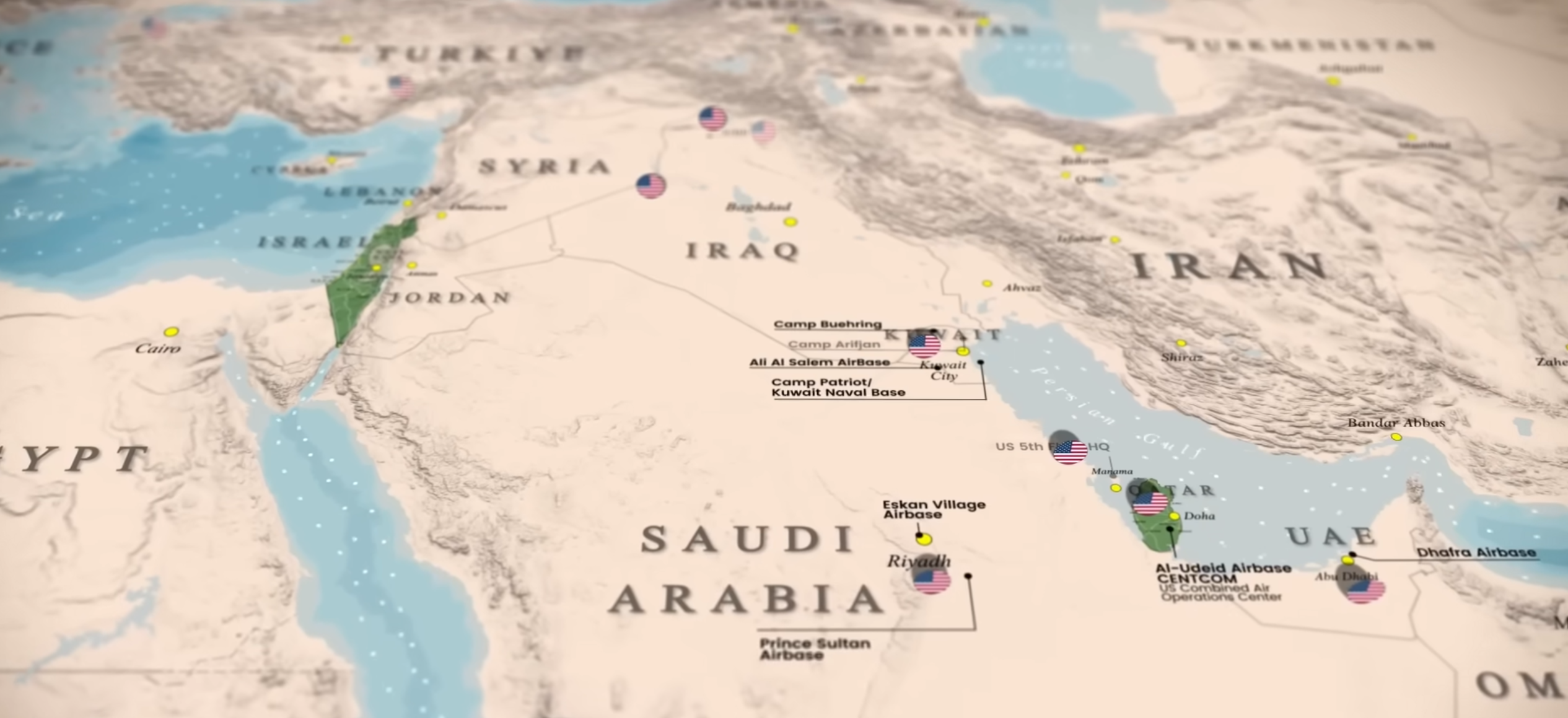 Karte der US-Militärbasen im Nahen Osten