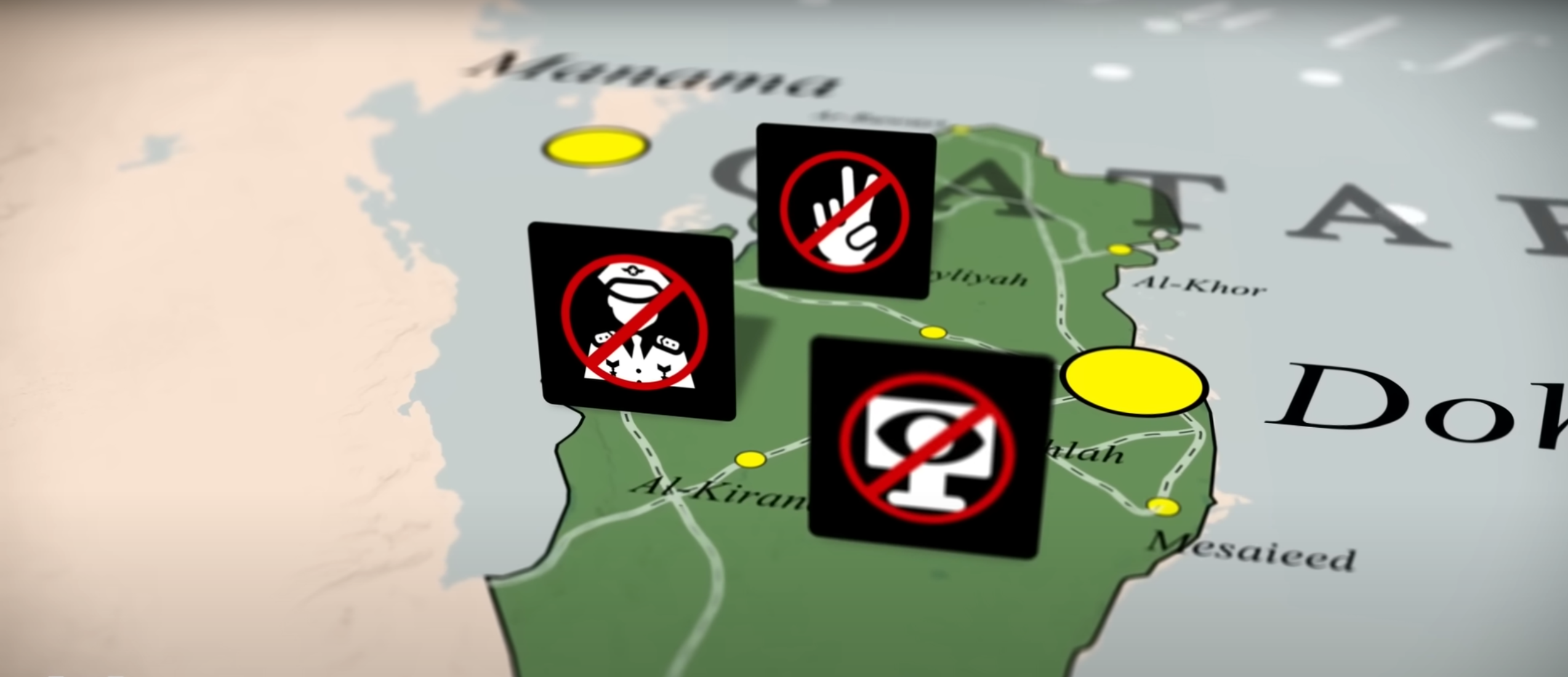 Katar-Karte mit drei symbolischen Darstellungen der Folgen